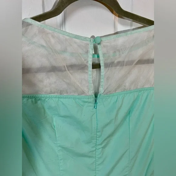 Eshakti Dress Size Large 12 Embroidered Teal Sheer Neckline Floral Lined - Picture 5 of 11